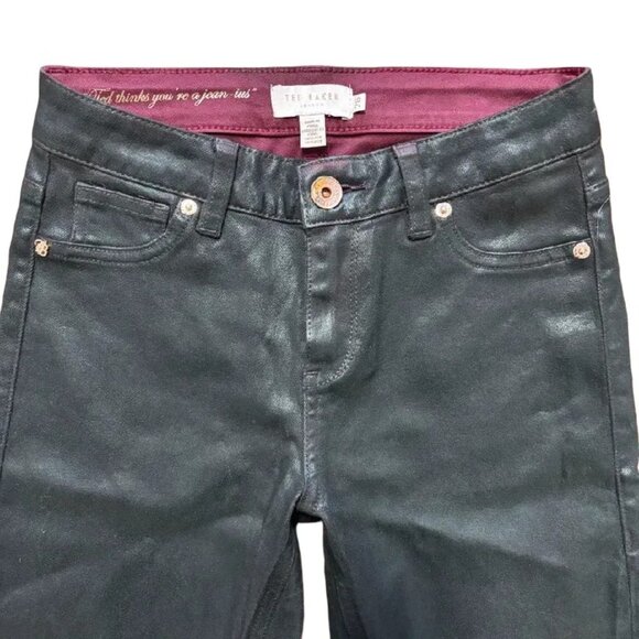 NEW TED BAKER London  Waxed Low Rise Ombre Skinny Jeans in Black Red SZ 26 - Picture 2 of 9